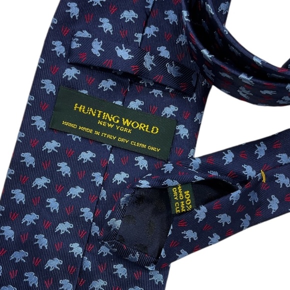 HUNTING WORLD Blue Rabbit Silk LUXURY Tie HANDMADE ITALY - Picture 3 of 4